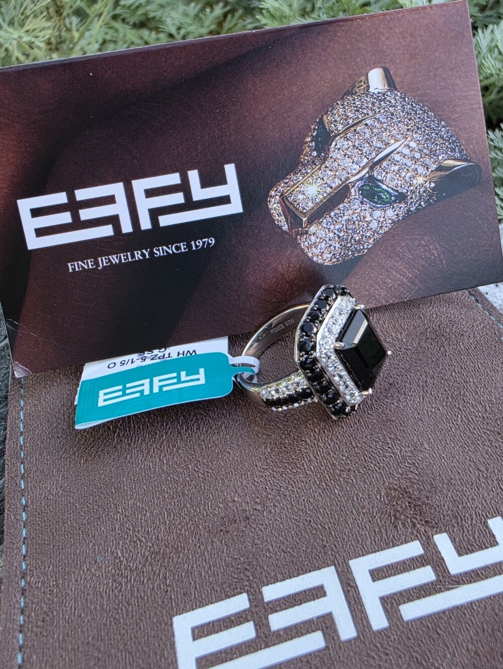 EFFY Onyx & White Topaz (1-1/2 ct. t.w.) Halo Ring in Sterling Silver Size 7 NWT